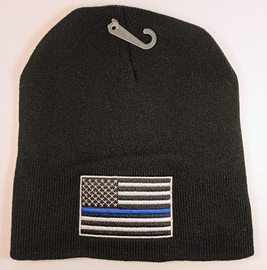 US Flag with Thin Blue Line Winter Beanie