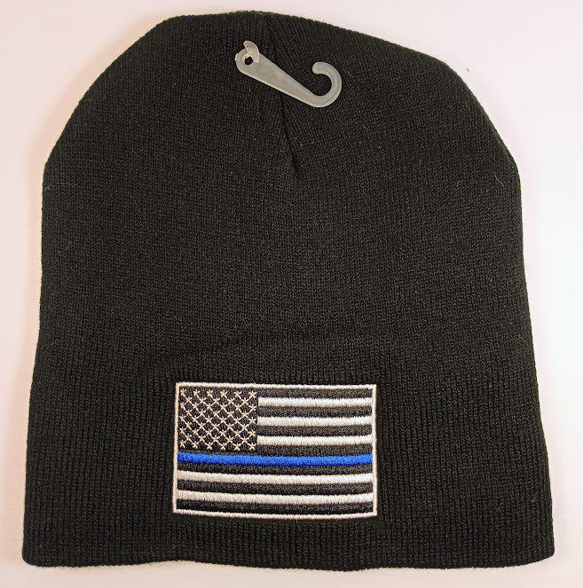 US Flag with Thin Blue Line Winter Beanie