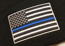 Load image into Gallery viewer, US Flag with Thin Blue Line Winter Beanie